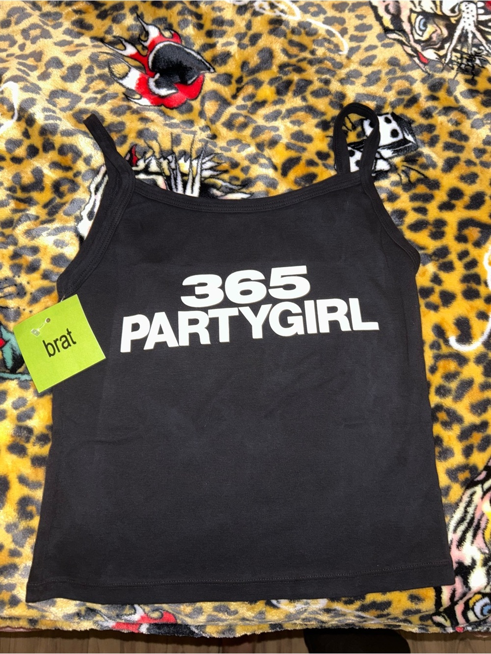 PacSun 365 PARTYGIRL Black Graphic Spaghetti Strap Tank
